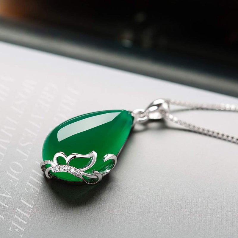 Goldenchen Fashion Jewelry 925 Sterling Silver CZ Crystal Butterfly Pear Cut Green Emerald Teardrop Pendant Necklace - Image 3